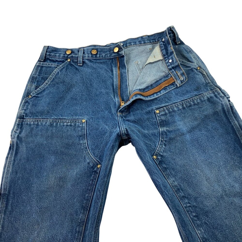 VTG 90's Carhartt Double Knee Jeans Size 38 Carpenter Suspender Buttons B07 DNM